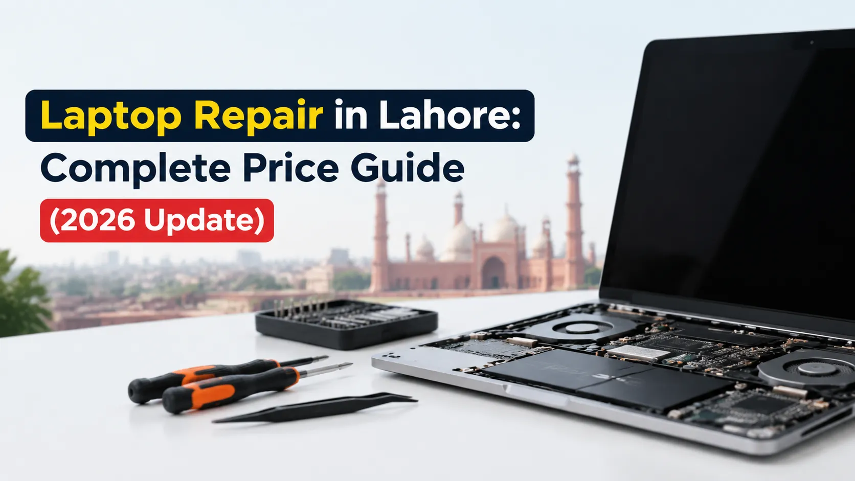 Laptop repair price guide and technician inspecting motherboard hardware in Lahore IT Repair Hub