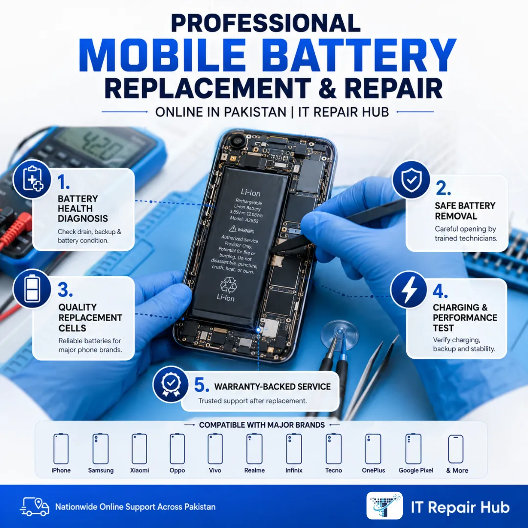 Mobile battery replacement and repair online in Pakistan by IT Repair Hub
