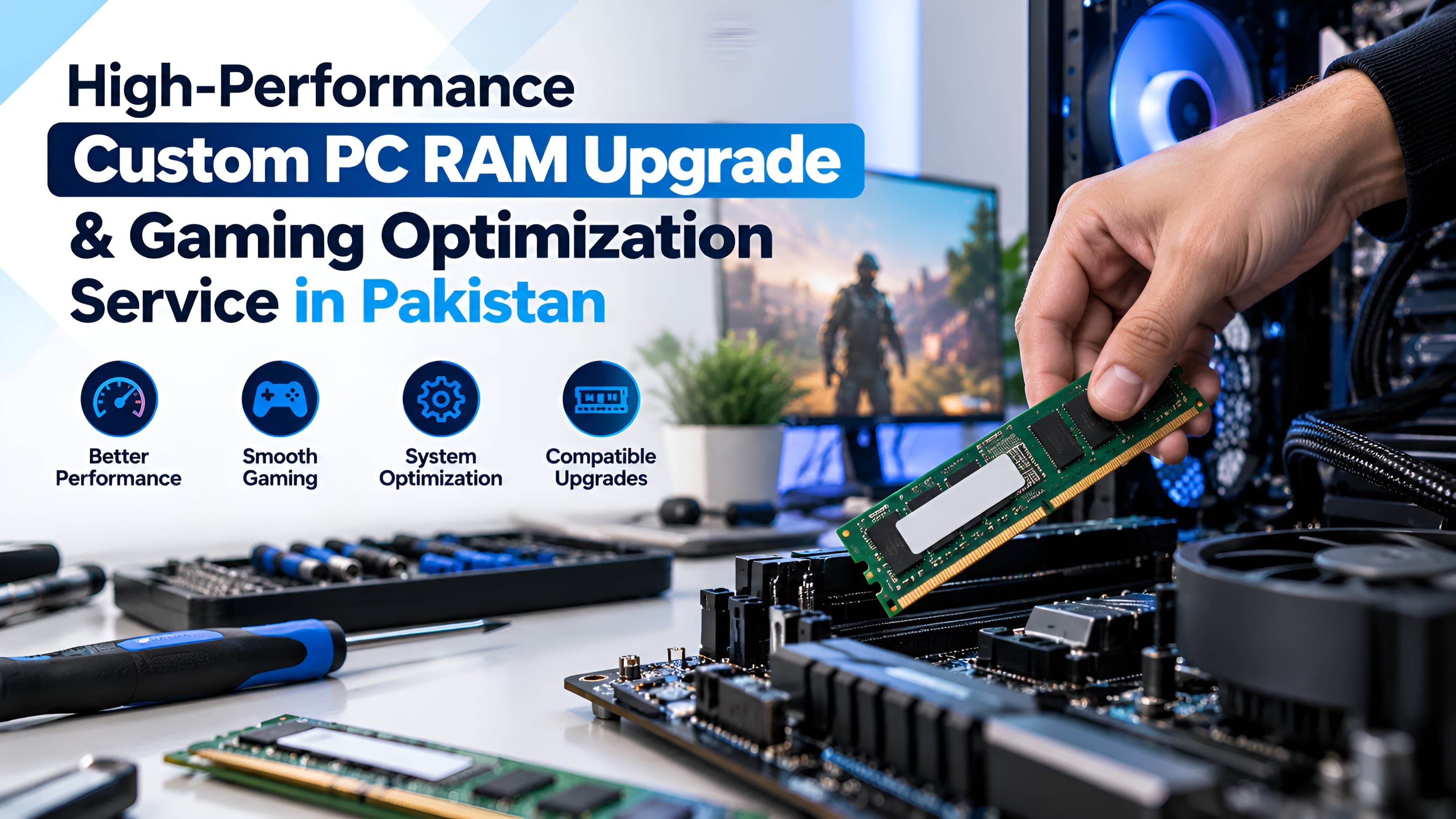 Custom gaming PC RAM upgrade and performance optimization service at IT Repair Hub Lahore